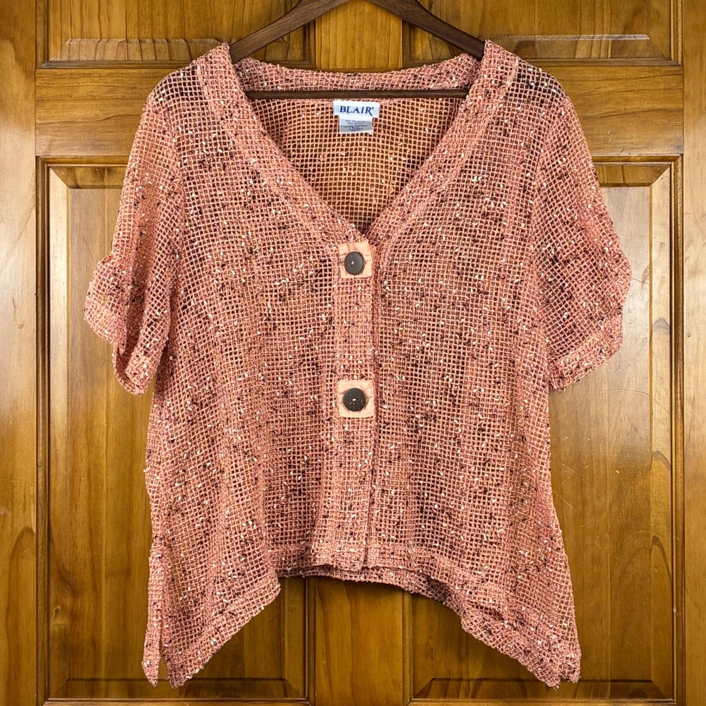 Blair Open Mesh Short Sleeve Small Fishnet Coastal Grandmother Coral Peach Beach